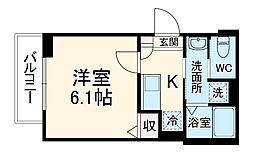 ルナネスト津田沼 1階1Kの間取り