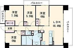 ローレルスクエア長岡京ザ・マークス 6階4LDKの間取り
