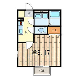 アムール　プリエ 2階1Kの間取り