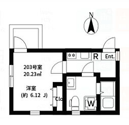 ＥＸＥＮＴＩＡ　ＲＯＫＵＣＨＯ 203 2階1Kの間取り
