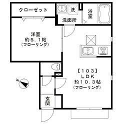 フォンターナ旭丘 1階1LDKの間取り