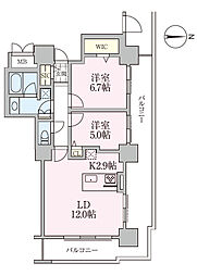 ロイヤルパークスタワー南千住 18階2LDKの間取り