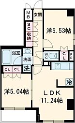 ブランシエスタ荻窪 5階2LDKの間取り