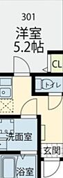 G-CREST 301 3階1Kの間取り