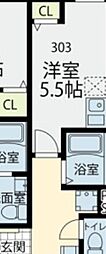G-CREST 303 3階1Kの間取り
