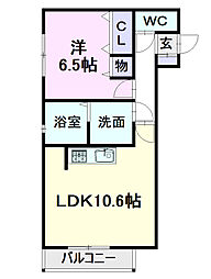 アヴァンティサクラ 2階1LDKの間取り