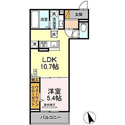 オーガスタハイツ 2階1LDKの間取り