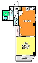 ツリーフィールド幕張 3階1DKの間取り