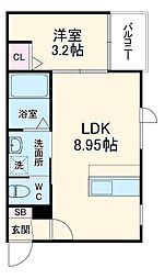 I’ll be清水白壁 105 1階1LDKの間取り