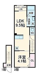 豊中市螢池中町新築アパート 2階1LDKの間取り