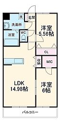 さいたま市南区大谷場1丁目アパート 2LDKの間取図画像