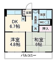 メゾンプルミエ弐番館 6階2DKの間取り