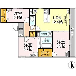 D-ROOM Grass 中町 3LDKの間取図画像