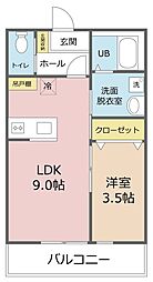 川越市砂新田4丁目アパート 1LDKの間取図画像