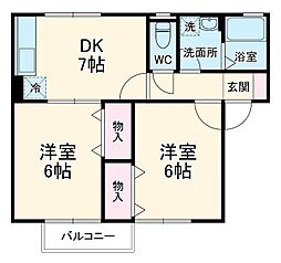 コゥジィーコート 2DKの間取図画像
