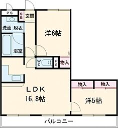 ベルメゾン井野 2LDKの間取図画像