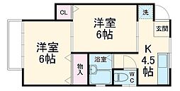 ハイム俊月 2DKの間取図画像
