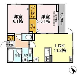 D Paina 鴨居II 2LDKの間取図画像