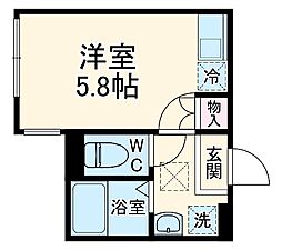 リーヴェルポート西横浜ソニア 1階ワンルームの間取り
