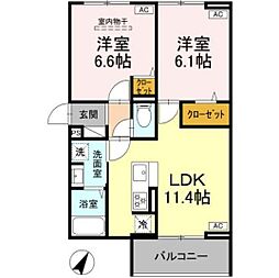 フラクタス湘南茅ヶ崎 2LDKの間取図画像