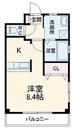 JR中央本線 新守山駅 徒歩10分の賃貸マンション 4階1Kの間取り