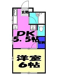 JR総武線 津田沼駅 徒歩23分の賃貸アパート 2階1DKの間取り