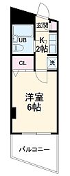 JR南武線 武蔵中原駅 徒歩1分の賃貸マンション 2階1Kの間取り