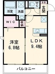 メゾン・ドゥ・ソレイユ 2階1LDKの間取り