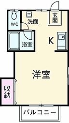 ブルースター ワンルームの間取図画像