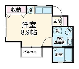 ラフェット蒔田 1階ワンルームの間取り