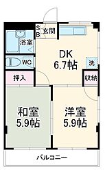 コーシュン・ビレッジ 2階2DKの間取り