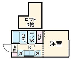 アクア和田 1階1Kの間取り