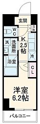 東急東横線 新丸子駅 徒歩5分の賃貸マンション 9階1Kの間取り