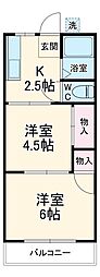 コーポエメラルド 2階2Kの間取り