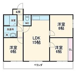 名古屋市営東山線 星ヶ丘駅 徒歩29分の賃貸マンション 4階3LDKの間取り