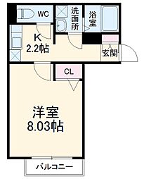 メープルハイツ 1階1Kの間取り