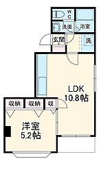 JR南武線 武蔵中原駅 徒歩8分の賃貸マンション 2階1LDKの間取り