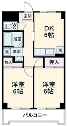メンション・ロータス 2階2DKの間取り