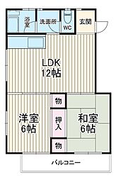 若草ハイツ 2階2LDKの間取り