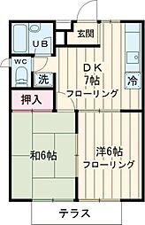 京王井の頭線 永福町駅 徒歩15分の賃貸アパート 1階2DKの間取り
