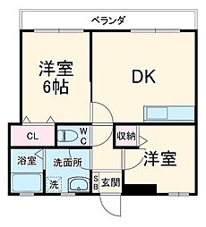 東京メトロ東西線 南行徳駅 徒歩8分の賃貸マンション 3階2DKの間取り