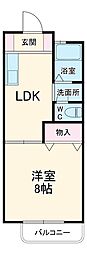 エクセル瑞雲 2階1DKの間取り