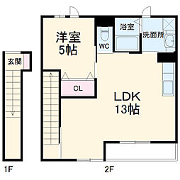 京成本線 実籾駅 徒歩20分の賃貸アパート 2階1LDKの間取り