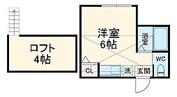 ヒルズ山手Ｂ棟 2階ワンルームの間取り