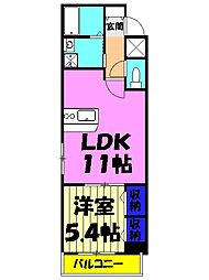 ラ・ベルヴィ 2階1LDKの間取り