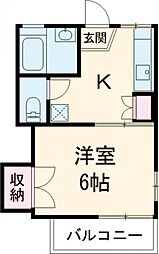 西武新宿線 花小金井駅 徒歩29分の賃貸アパート 2階1Kの間取り