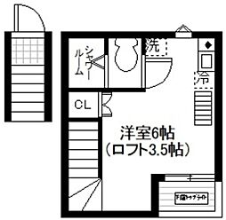 クアルト板橋 2階ワンルームの間取り