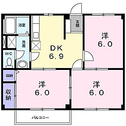 JR常磐線 荒川沖駅 徒歩25分の賃貸アパート 1階3DKの間取り