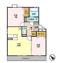 サニーリヴ　Ｂ 3階2LDKの間取り