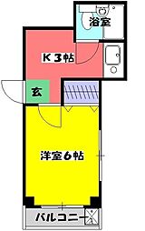 クレオビル 4階1Kの間取り